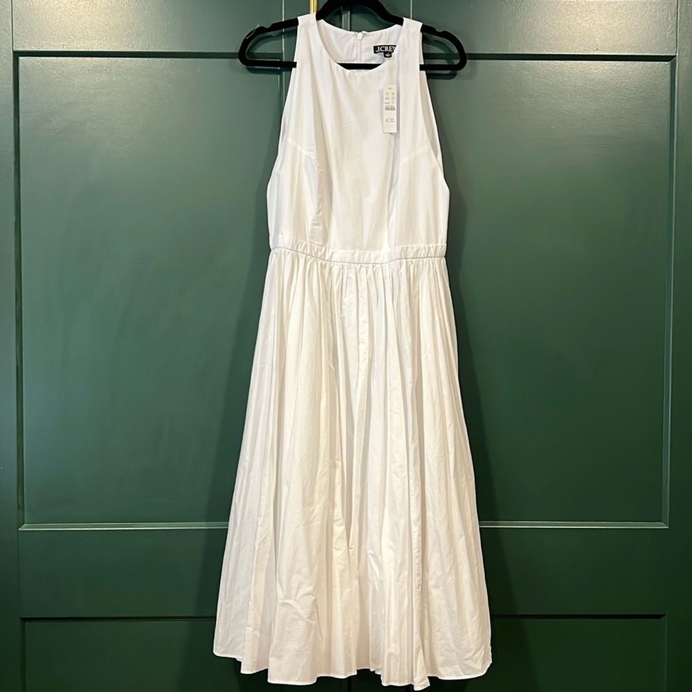 [j.crew] nwt white high neck cotton poplin midi dress, sz 8